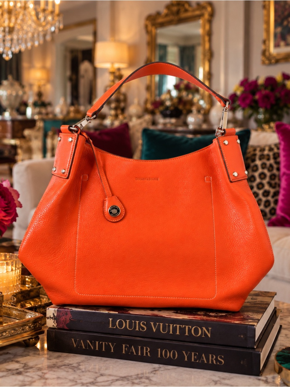 Dooney & Bourke Orange Pebble Leather Hobo Shoulder Bag